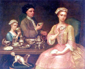 Richard Collins, A Family of Three at Tea, 1727